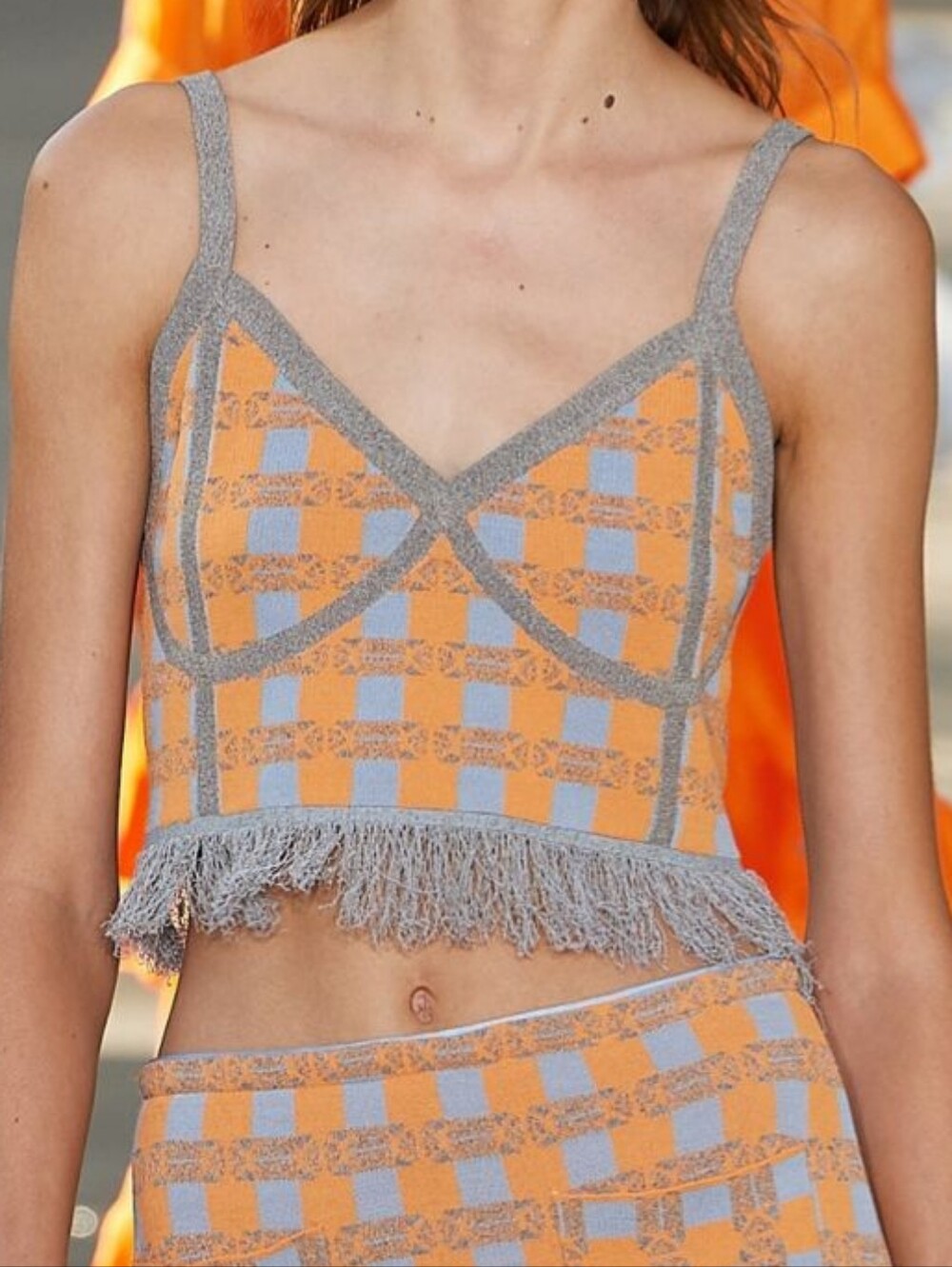 NEW Baum und Pferdgarten Cypres Gingham Fringe Tank Top Crop Orange Blue Size L - Picture 3 of 10